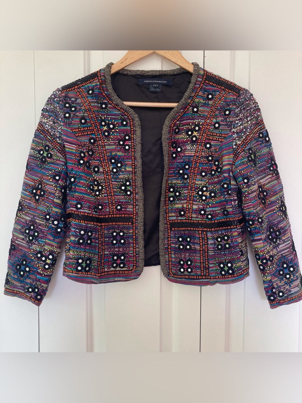 French Connection Women’s  Beaded Embellished Cropped Jacket Size 4
